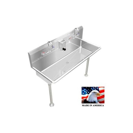 Best Sheet Metal. BSM Inc. Stainless Steel Sink, 2 Stations w/Manual Faucets Straight Legs 42" L X 20" W 8" D 021M42208L